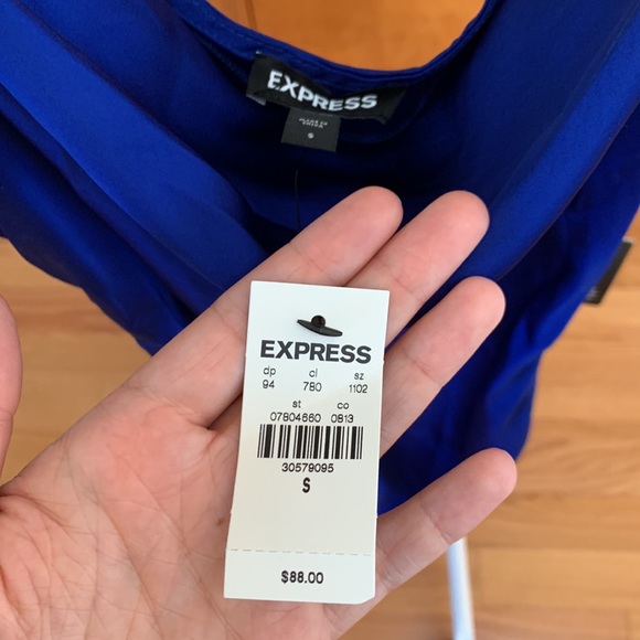 Express Cowl Neck Bodycon Dress - NWT, satin blue. Size small - Picture 2 of 5